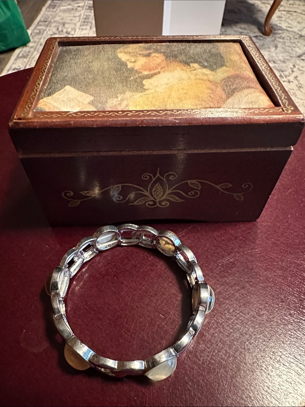 Vintage Musical Jewelry Box & Silver-Tone Stretch Bracelet - Women Jewelry